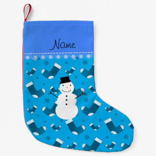 Meia De Natal Pequena Nome personalizado snowman sky papais noeis azuis
