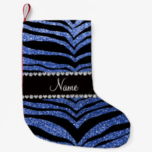 Meia De Natal Pequena Nome personalizado stripes de tigre de glitter azu