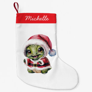 Meia De Natal Pequena Nome Personalizado Tartaruga Feliz de Natal em Pap