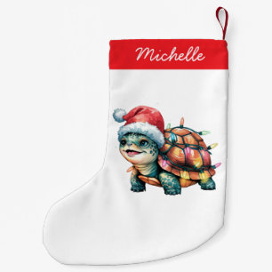 Meia De Natal Pequena Nome Personalizado Tartaruga Feliz de Natal em Pap