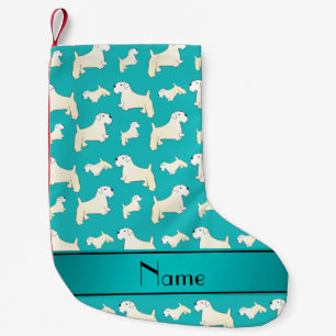 Meia De Natal Pequena Nome personalizado turquoise Sealyham Terrier dog