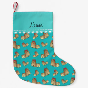 Meia De Natal Pequena Nome personalizado turquoise shih tzu