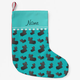 Meia De Natal Pequena Nome personalizado turquoise Skye Terrier dog
