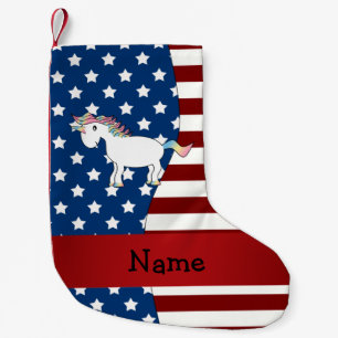 Meia De Natal Pequena Nome personalizado unicórnio Patriótico