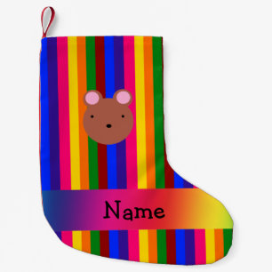 Meia De Natal Pequena Nome personalizado ursinho face stripes arco-íris