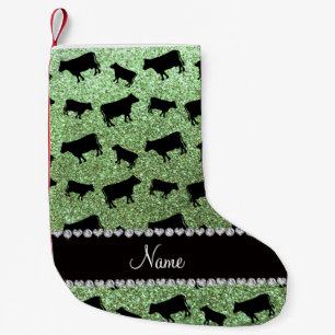 Meia De Natal Pequena Nome personalizado vacas leiteiras verdes claras