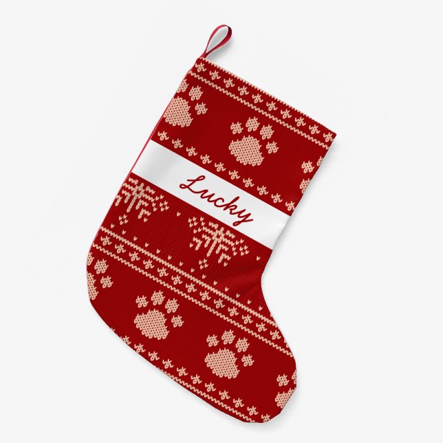 Meia De Natal Pequena Nome personalizado vermelho Cat Paw Knted Natal (Frente (Pendurada))