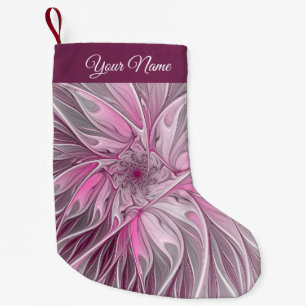 Meia De Natal Pequena Nome Próprio do Padrão Floral da Estrela Flor Rosa