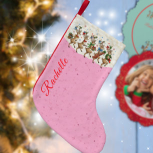 Meia De Natal Pequena Nome Rosa Desfile de Rena Natalina Excêntrica