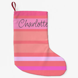 Meia De Natal Pequena Nome | Stripes Rosa Quente Personalizadas, De Dois