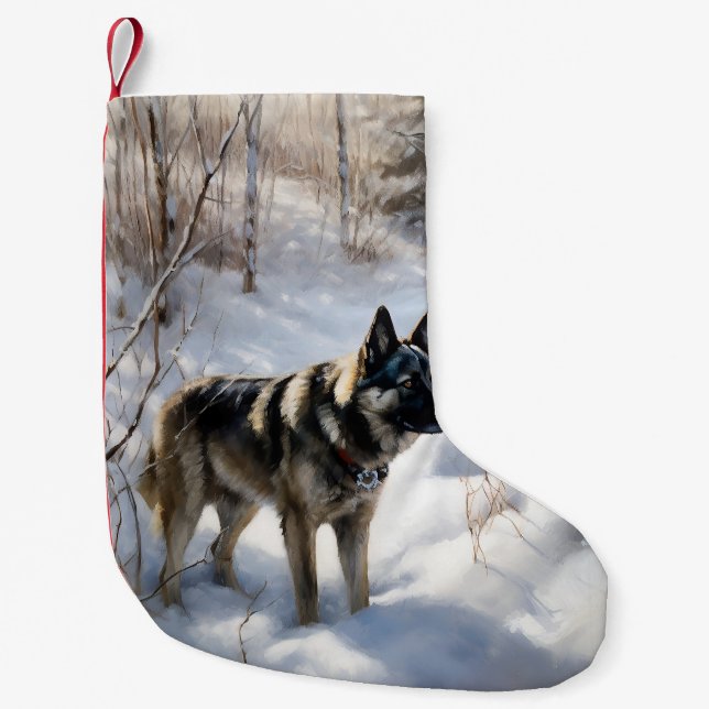 Meia De Natal Pequena Norueguês Elkhound Deixe Neve Natal (Frente)