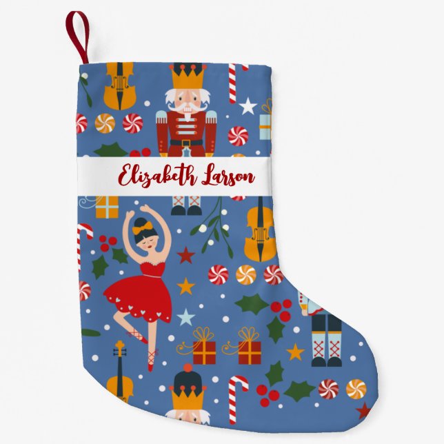 Meia De Natal Pequena Noz-cracker e Ballerina Cute Rosa Feliz Feliz Nata (Frente)