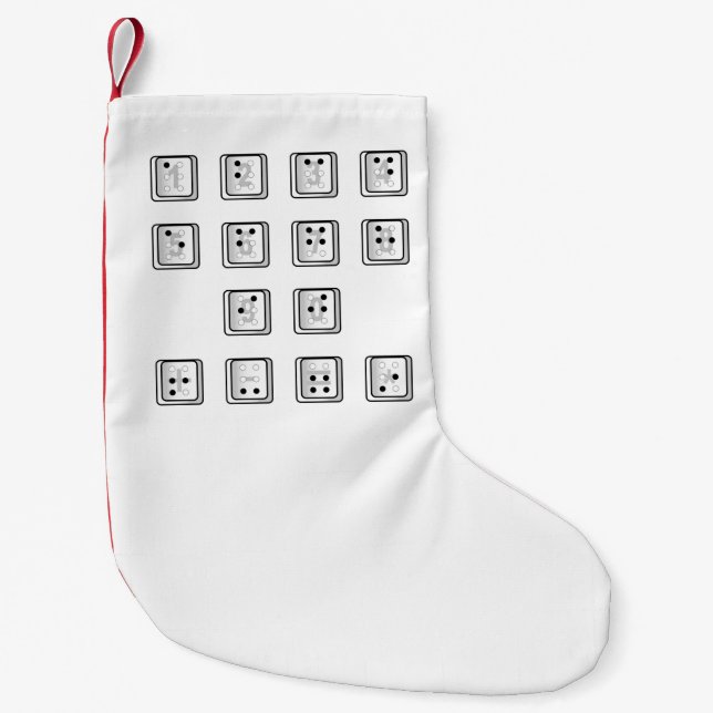 Meia De Natal Pequena Números de Chave do Computador em Braille (Frente)
