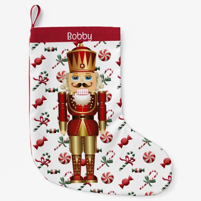 Meia De Natal Pequena Nutcracker Personalize o nome do armazenamento nat (Frente)
