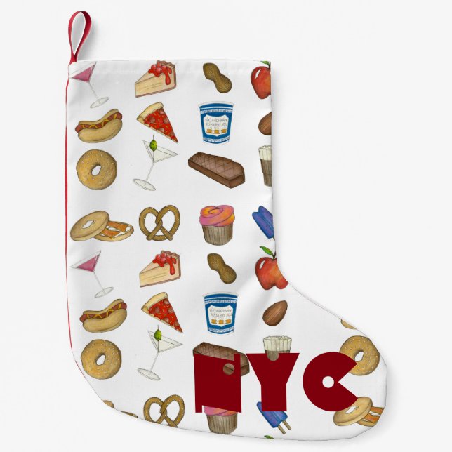 Meia De Natal Pequena NYC Nova Iorque Pretzel Pizza Bagel Steak (Frente)