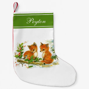 Meia De Natal Pequena O bebê Foxes a meia personalizada azevinho do
