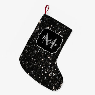Meia De Natal Pequena O brilho brilhante preto e branco sparkles
