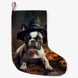 Meia De Natal Pequena O Bulldog Francês Pumpkins Halloween Assustado