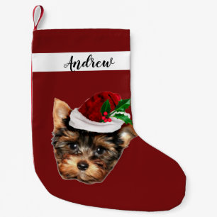 Meia De Natal Pequena O Natal do cão de Terrier Yorkshire está em rese