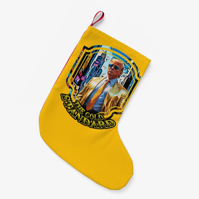 Meia De Natal Pequena O Padrão Dourado - Presidente Trump 2024 (Frente (Pendurada))