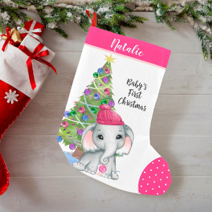 Meia De Natal Pequena O PRIMEIRO NATAL DE BABY, O Elefante Bonito, É Ro
