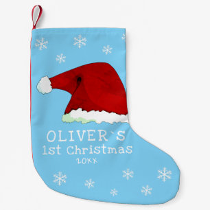 Meia De Natal Pequena O Primeiro Natal do Papai Noel Floco de Neve Azul