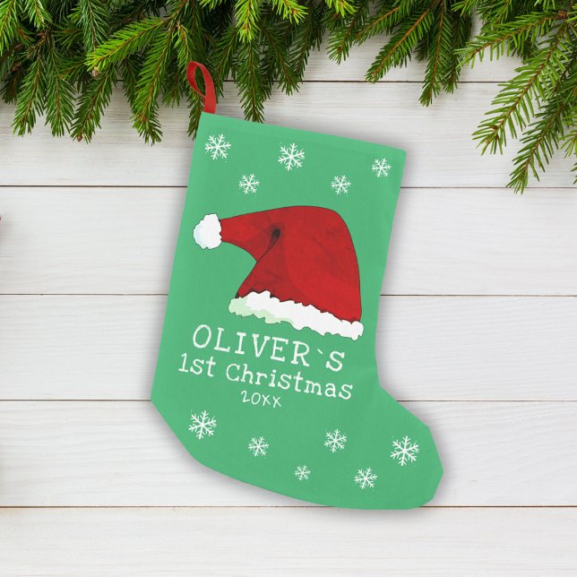 Meia De Natal Pequena O Primeiro Natal do Papai Noel Floco de Neve Verde (Criador carregado)