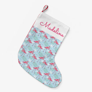 Meia De Natal Pequena O teste padrão do flamingo adiciona seu nome