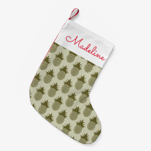 Meia De Natal Pequena O teste padrão Khaki do abacaxi adiciona seu