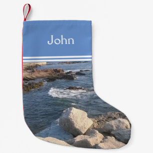 Meia De Natal Pequena Ocean Lover's Blue Sea e Rocks adicionam nome a