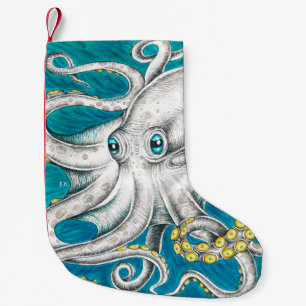 Meia De Natal Pequena Octopus Tentacle Tinta verde