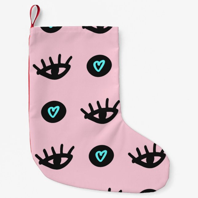 Meia De Natal Pequena Olhos Corações Sem Olhos. (Frente)