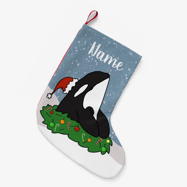 Meia De Natal Pequena Orca Natal (Frente (Pendurada))