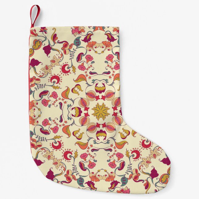 Meia De Natal Pequena Ornamental Lace Pattern, circle background with ma (Frente)