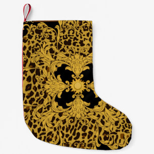 Meia De Natal Pequena Ornamento sem costura com leopardo e barroco