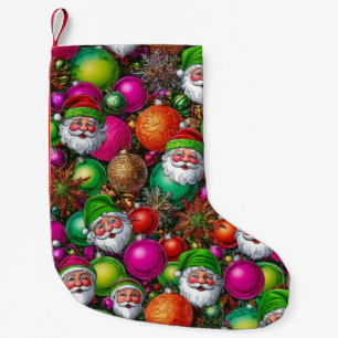 Meia De Natal Pequena Ornamentos coloridos de Papais noeis de Natal retr