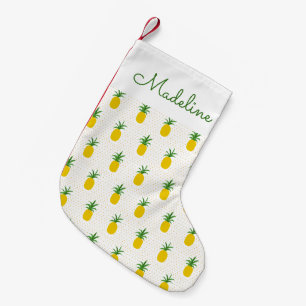 Meia De Natal Pequena Os abacaxis tropicais dourados adicionam seu