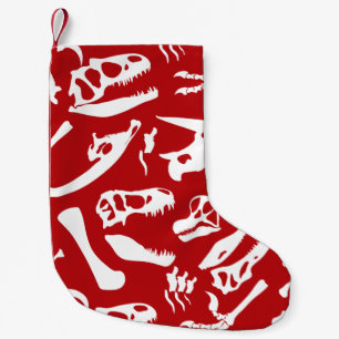 Meia De Natal Pequena Ossos do Dinossauro (Vermelho)