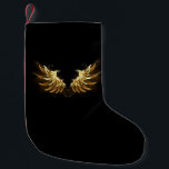 Meia De Natal Pequena Ouro Angel Wings sobre fundo preto<br><div class="desc">Asas brilhantes e ouros anjos sobre fundo escuro. Asas de ouro.</div>