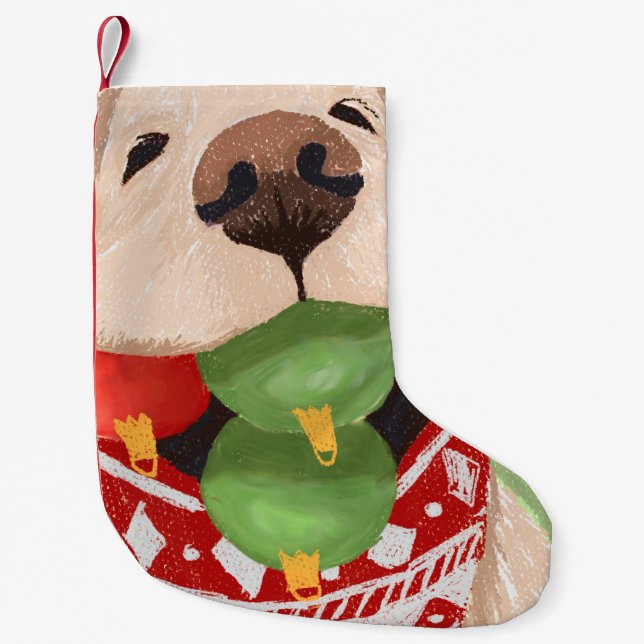 Meia De Natal Pequena Ouro Retriever Natal Balls Mouth Hilariary (Frente)
