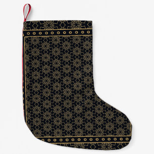 Meia De Natal Pequena Padrão abstrato gráfico preto e dourado. Geométric