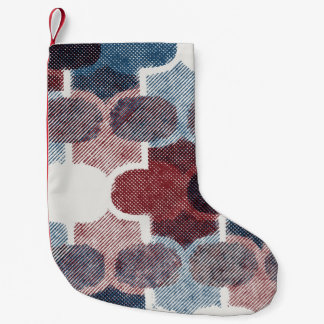 Meia De Natal Pequena Padrão Azul Abstrato vermelho geométrico