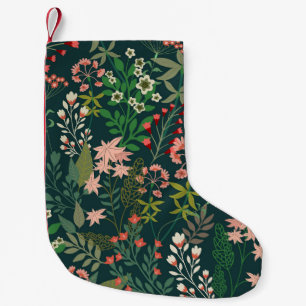 Meia De Natal Pequena Padrão Botânico Floral Escuro Sem Vista