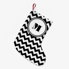 Meia De Natal Pequena Padrão Clássico de Monograma Preto e Branco