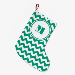 Meia De Natal Pequena Padrão Clássico Monograma Verde Chevron