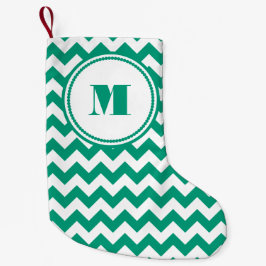Meia De Natal Pequena Padrão Clássico Monograma Verde Chevron