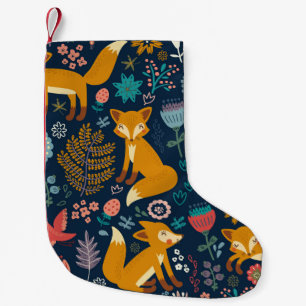 Meia De Natal Pequena Padrão colorido com uma foxfox,padrão,floresta,que