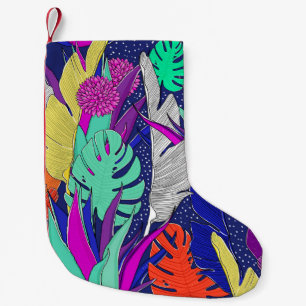 Meia De Natal Pequena Padrão da selva de verão com cores brilhantes. S