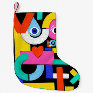 Meia De Natal Pequena Padrão de abstrato colorida com dentro de amor de