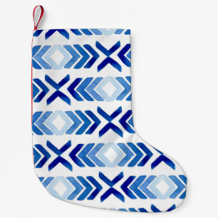 Meia De Natal Pequena Padrão de Aquarela das Setas Rhombus Azuis